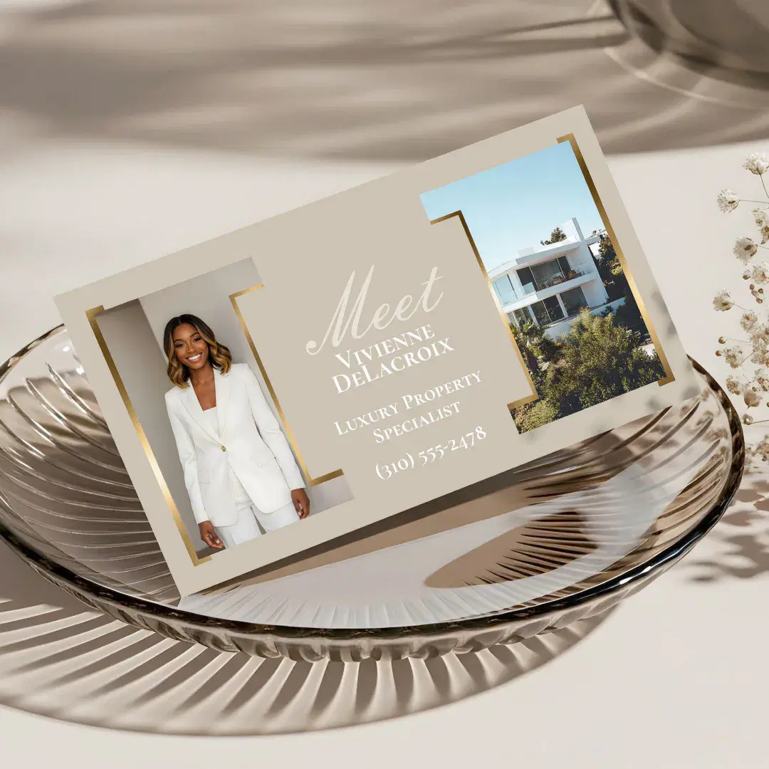 Luxury Modern Professional Photo Collage Elegant Beige Business Card
