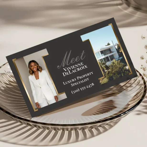 Luxury Modern Professional Photo Collage Elegant Dark Grey Business Card