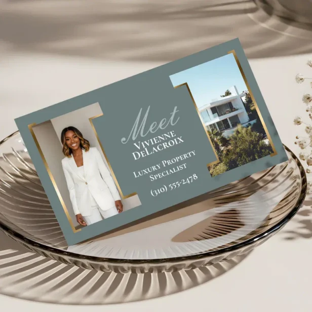 Luxury Modern Professional Photo Collage Elegant Teal Blue Business Card