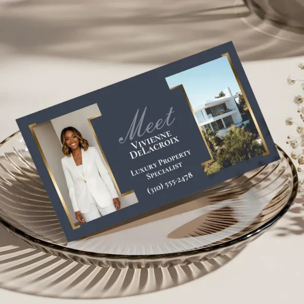 Luxury Modern Professional Photo Collage Elegant Blue Business Card