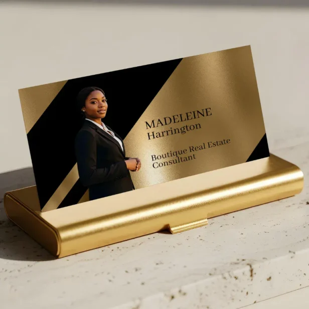 Luxury Real Estate Agent Black & Gold Black Luxe Business Card