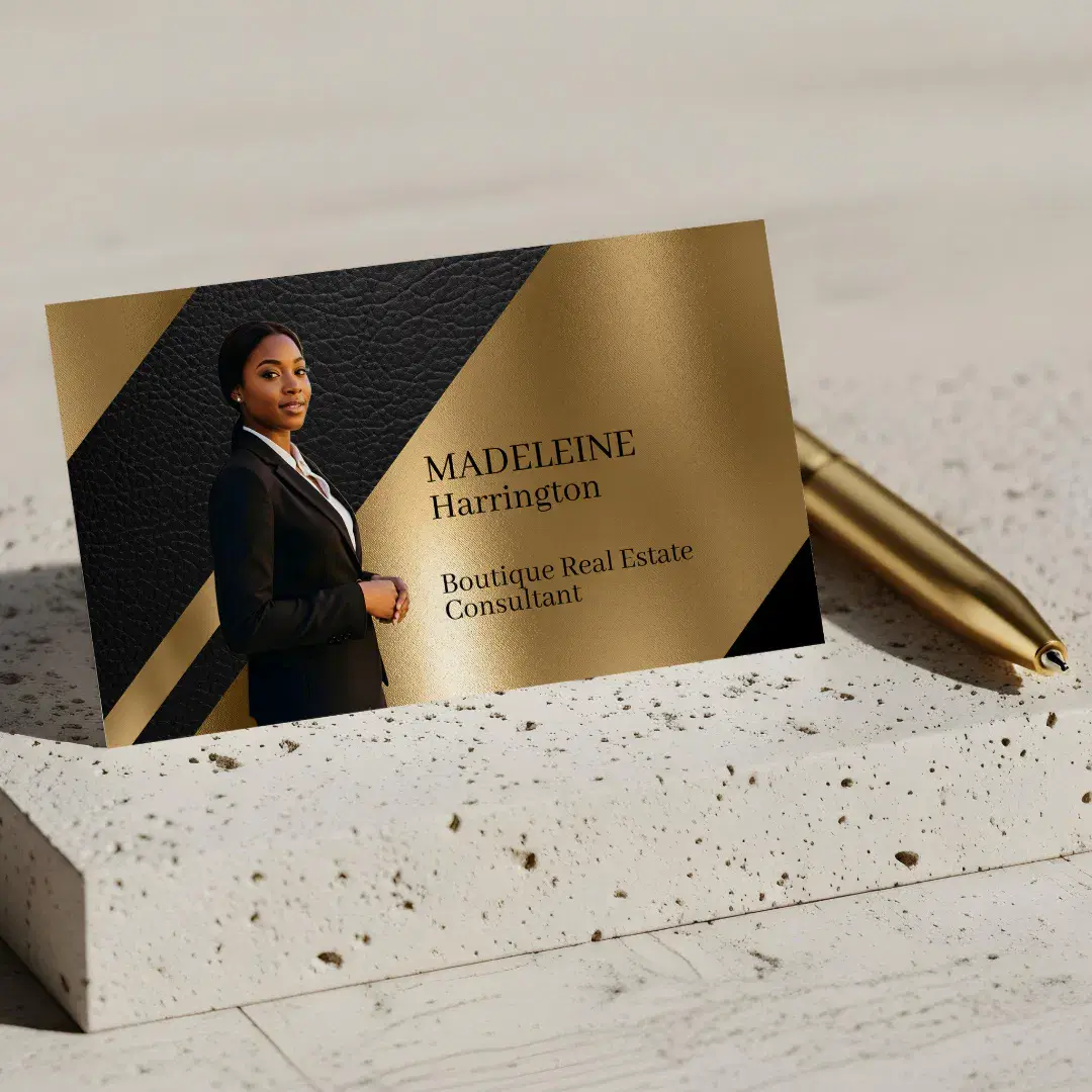 Luxury Real Estate Black & Gold Black Leather Luxe Business Card