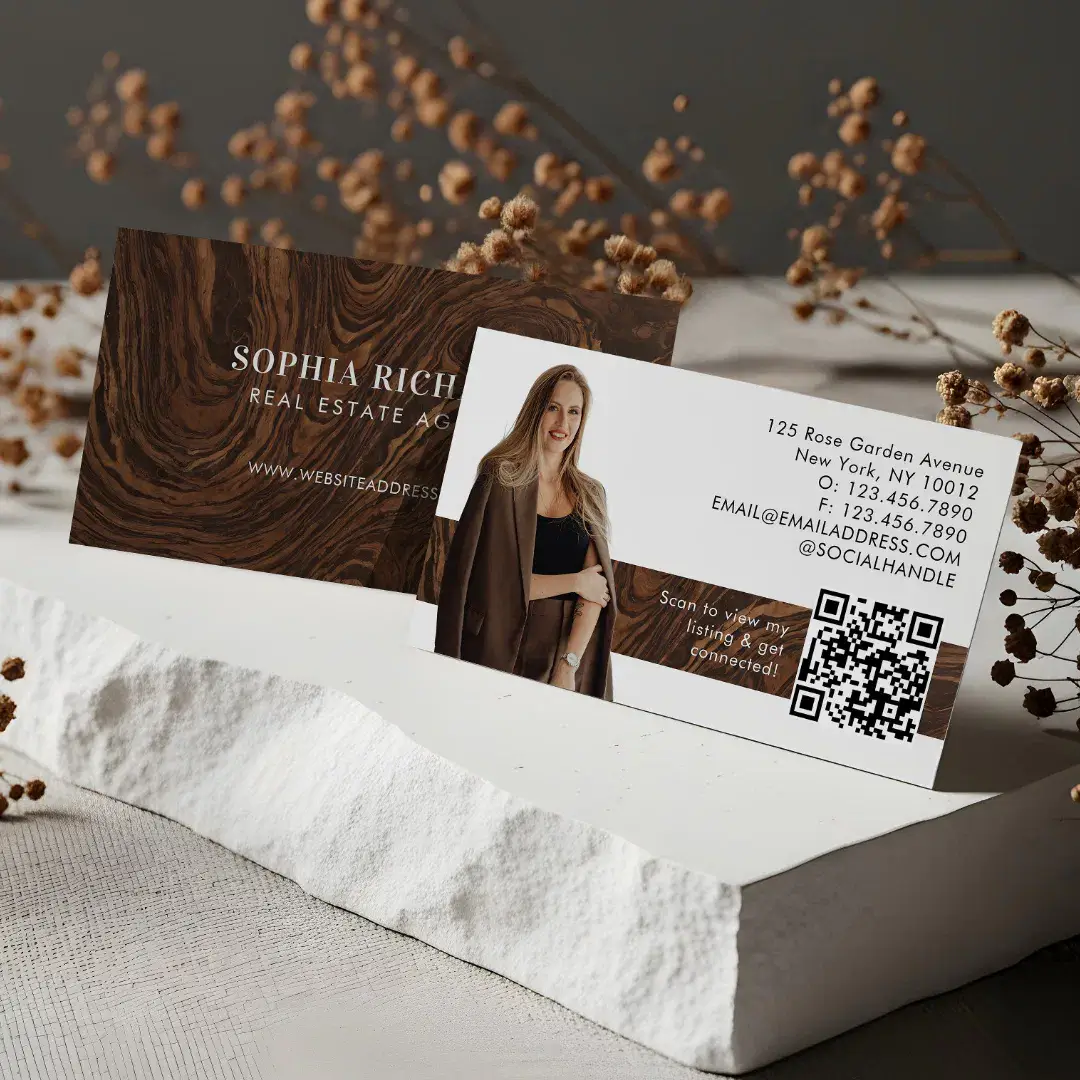 Luxury Woodgrain Professional Real Estate Photo Business Card