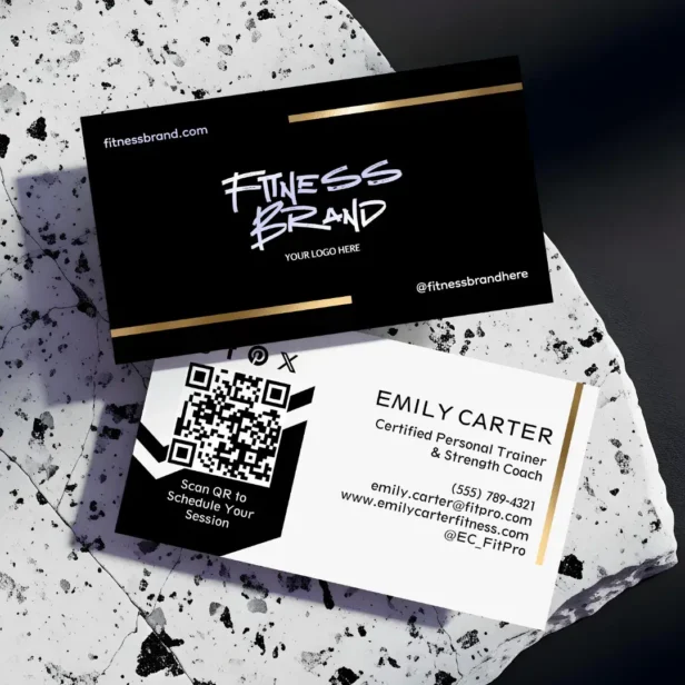 Minimal Black & Gold Trendy Fitness Trainer Logo Business Card