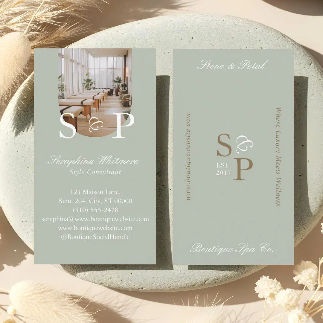 Minimal Elegant Simple Monogram Stylish Arch Photo Green Business Card