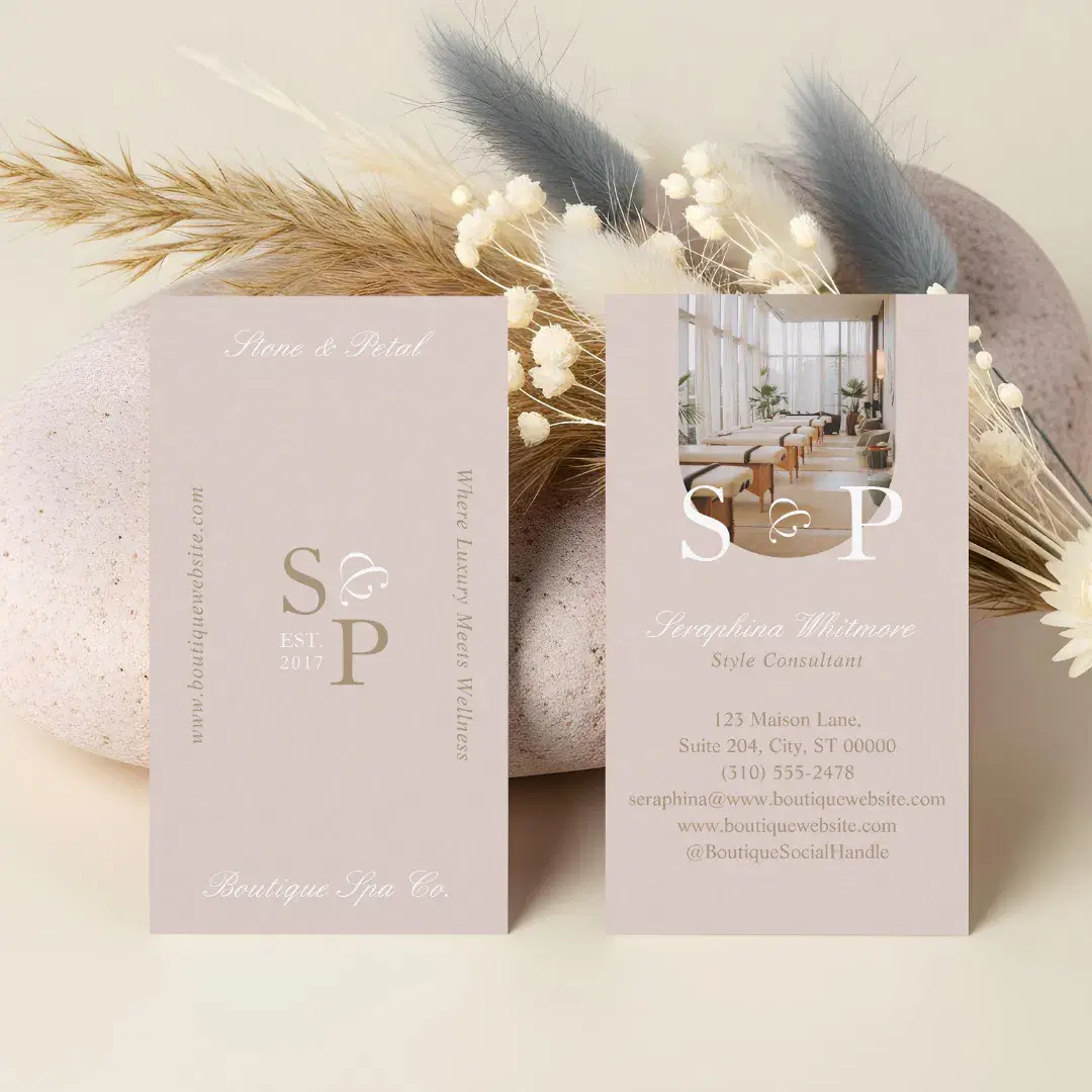 Minimal Elegant Simple Monogram Stylish Arch Photo Blush Pink Business Card