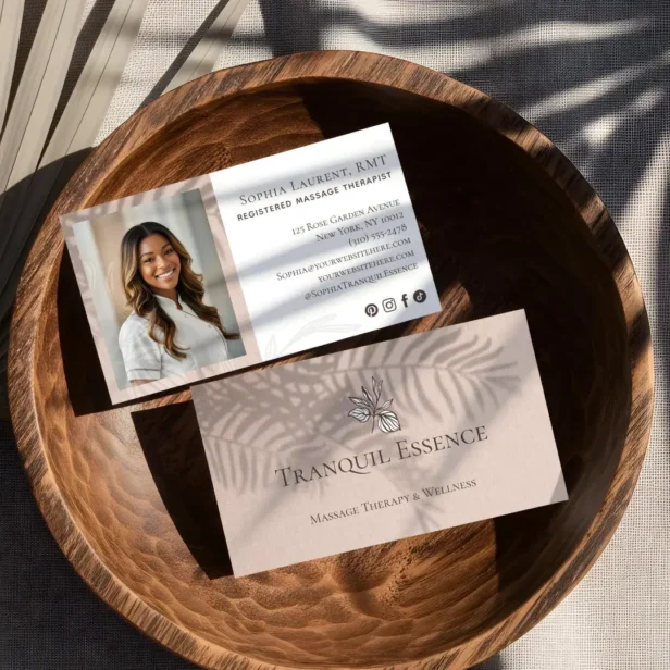 Minimal Palm Leaf Registered Massage Therapist Photo Business Card
