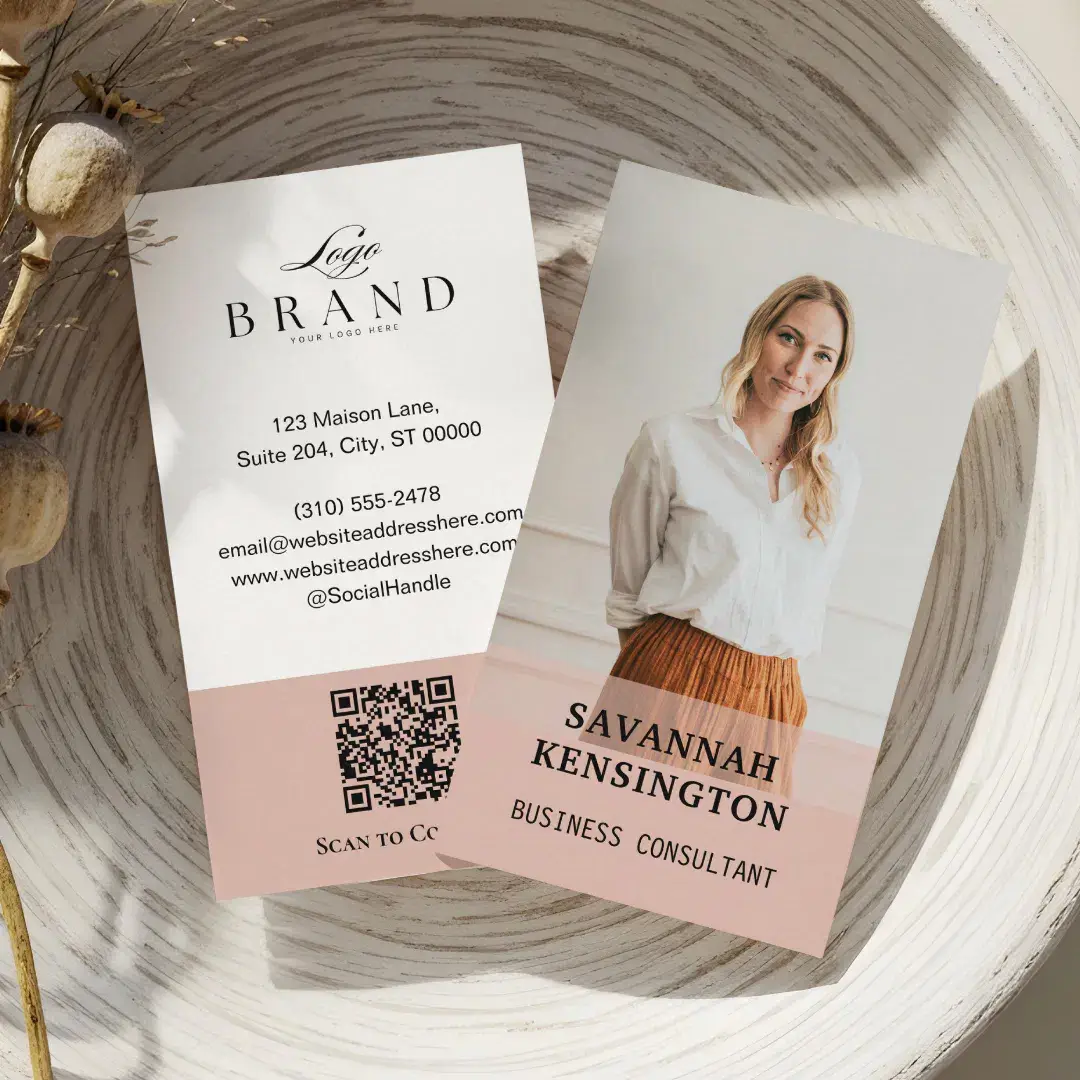 Minimal Modern Professional Photo Company Logo QR Pink Business Card