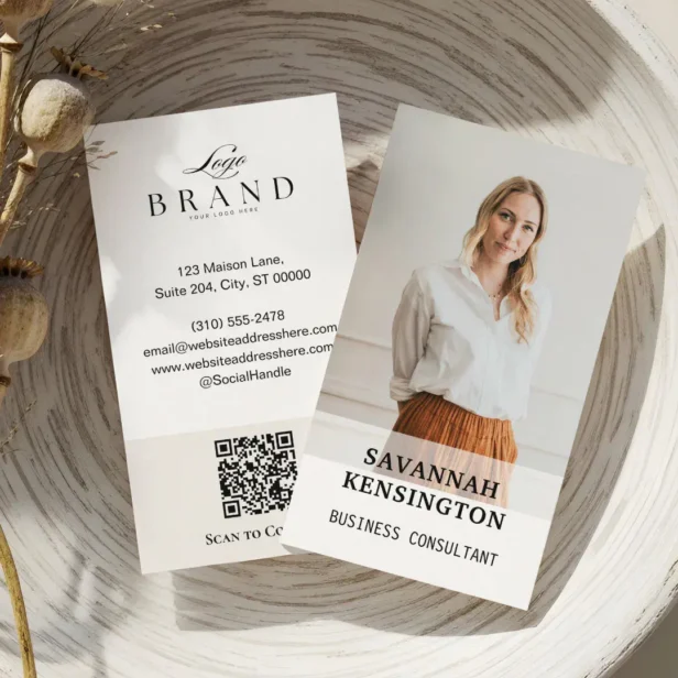 Minimal Modern Professional Photo Company Logo QR White Business Card