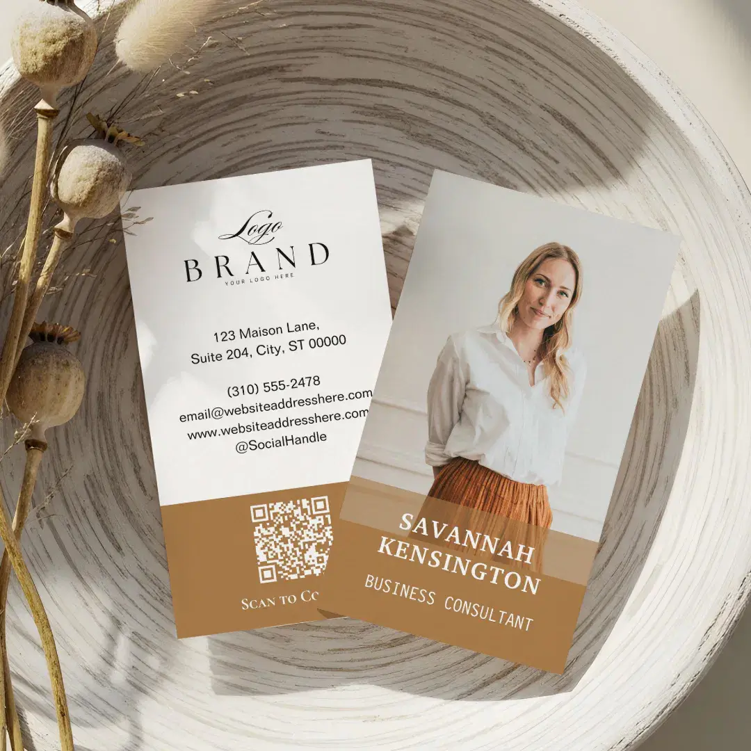 Minimal Modern Professional Photo Company Logo QR Burnt Yellow Business Card