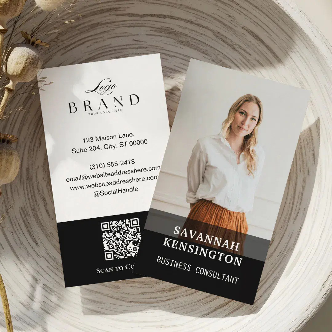 Minimal Modern Professional Photo Company Logo QR Black Business Card