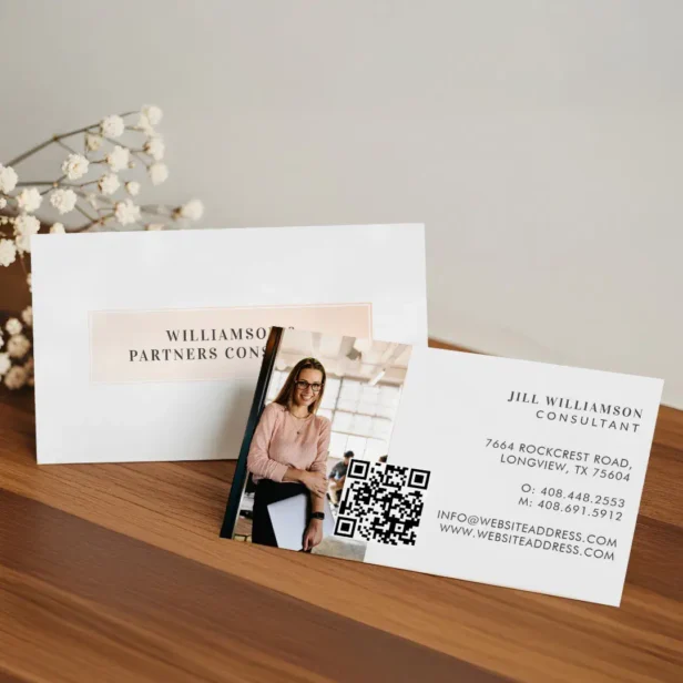 Minimal Modern Simple Professional Photo QR Code White Business Card