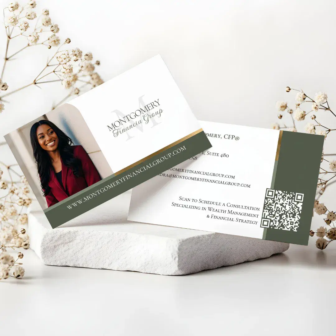 Minimal Monogram Financial Professional Photo Lux Green Business Card