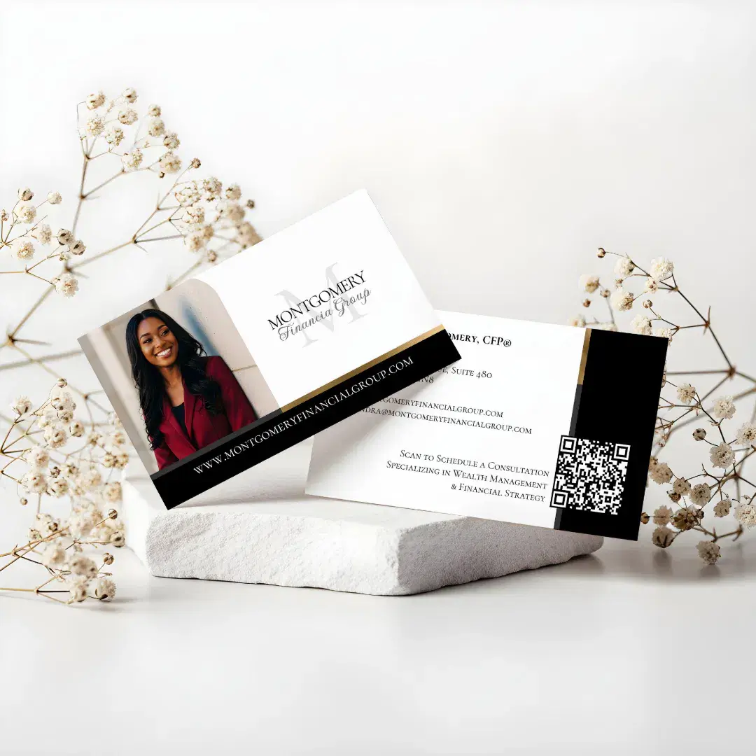 Minimal Monogram Financial Professional Photo Lux Black Business Card