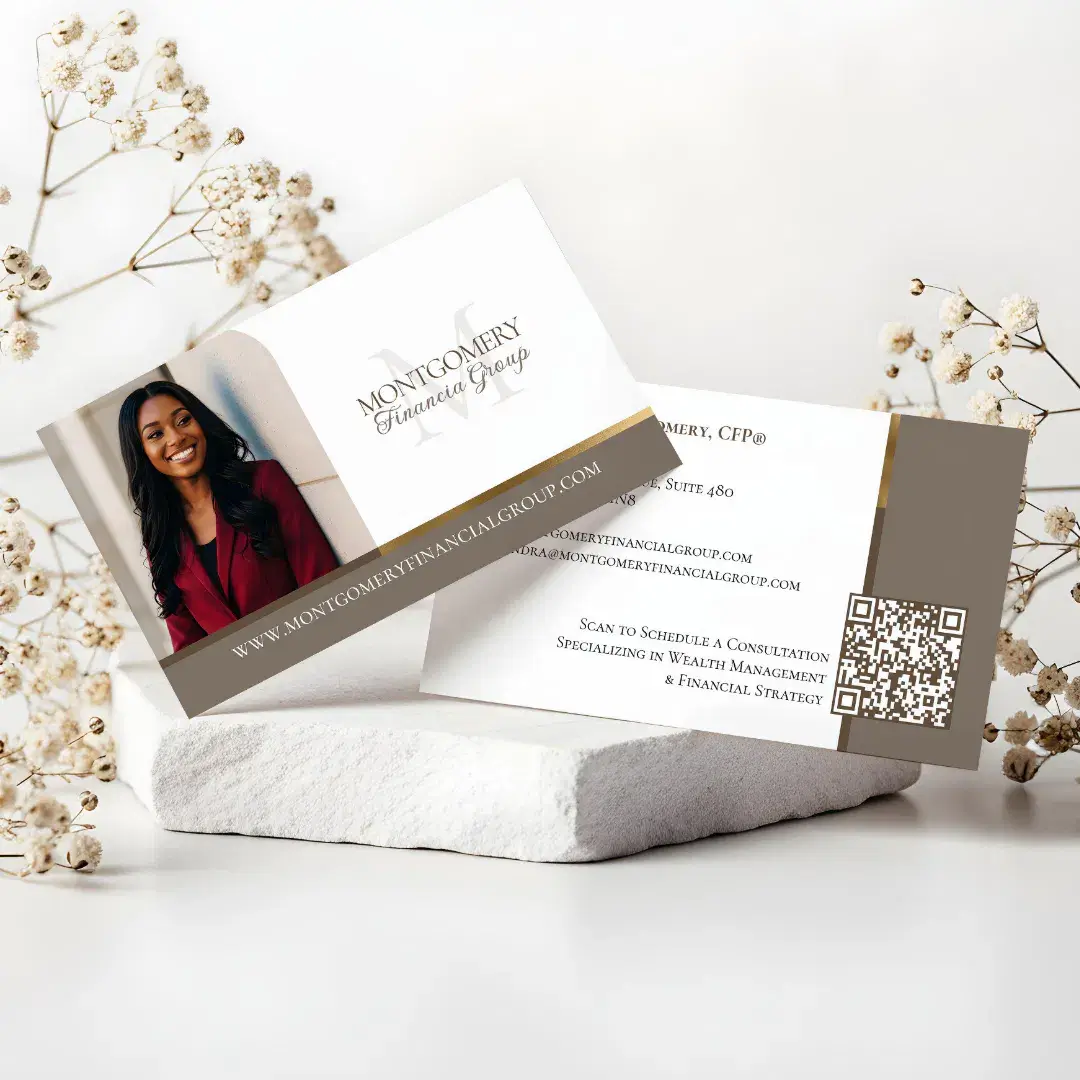 Minimal Monogram Financial Professional Photo Lux Beige Business Card