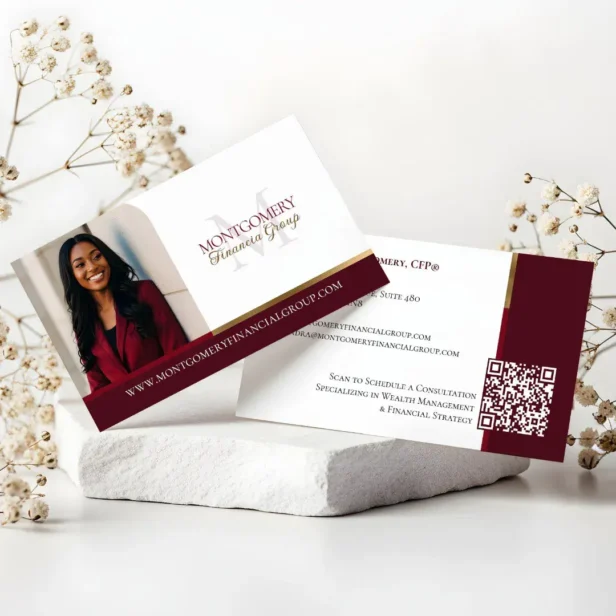 Minimal Monogram Financial Professional Photo Lux Burgundy Business Card