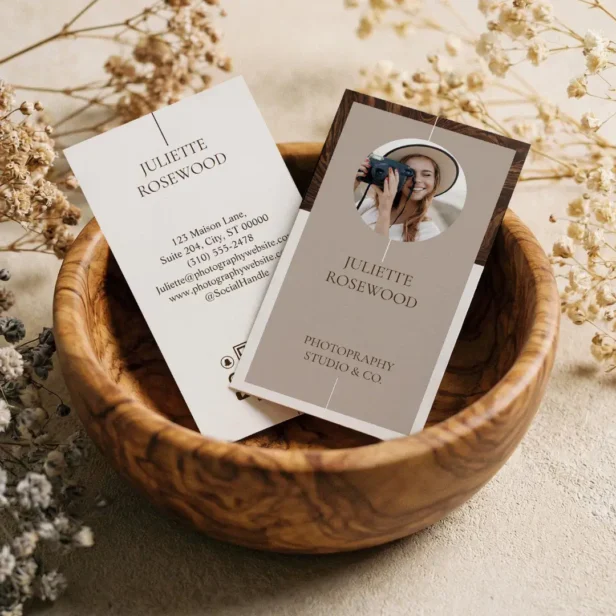 Modern Minimal Photo Photography Professional Brown Business Card