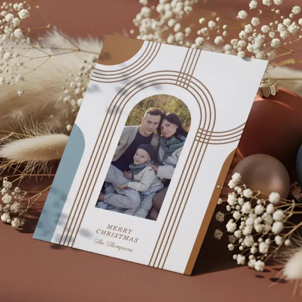 Modern Geometric Concentric Photo Arch Christmas Letterpress Photo Cards