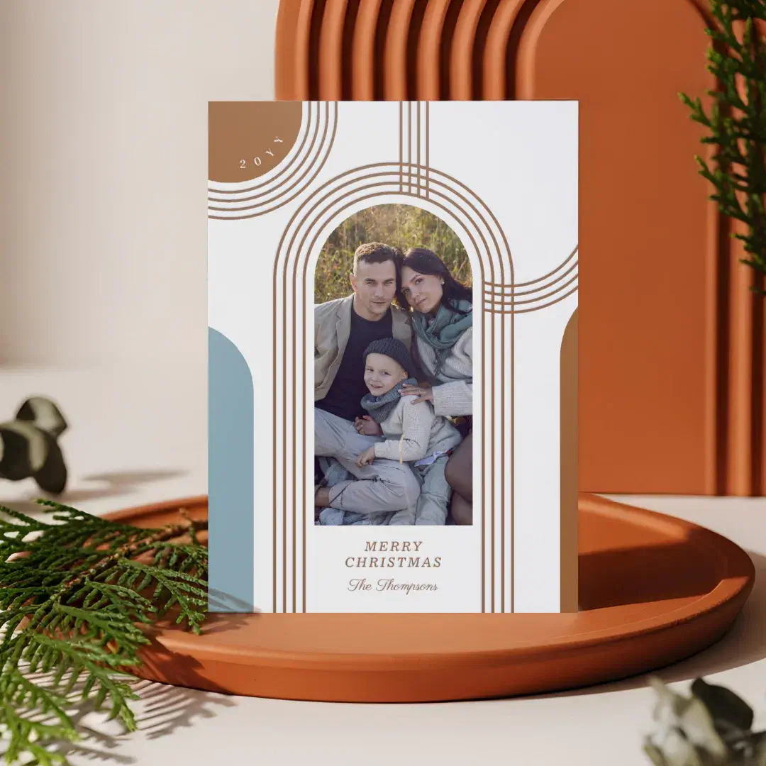 Modern Geometric Concentric Photo Arch Christmas Letterpress Photo Cards