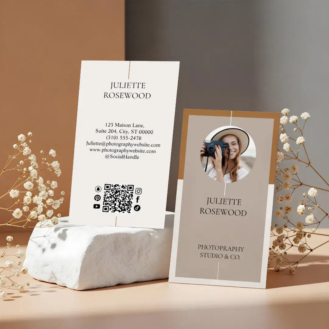 Modern Minimal Photo Photography Professional Beige Business Card