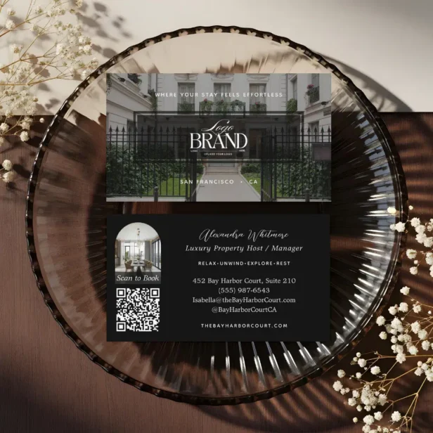 Modern Professional Photo Rental Property Logo Black Business Card