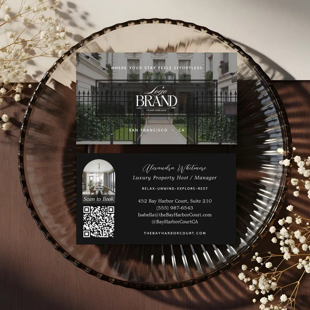 Modern Professional Photo Rental Property Logo Black Business Card