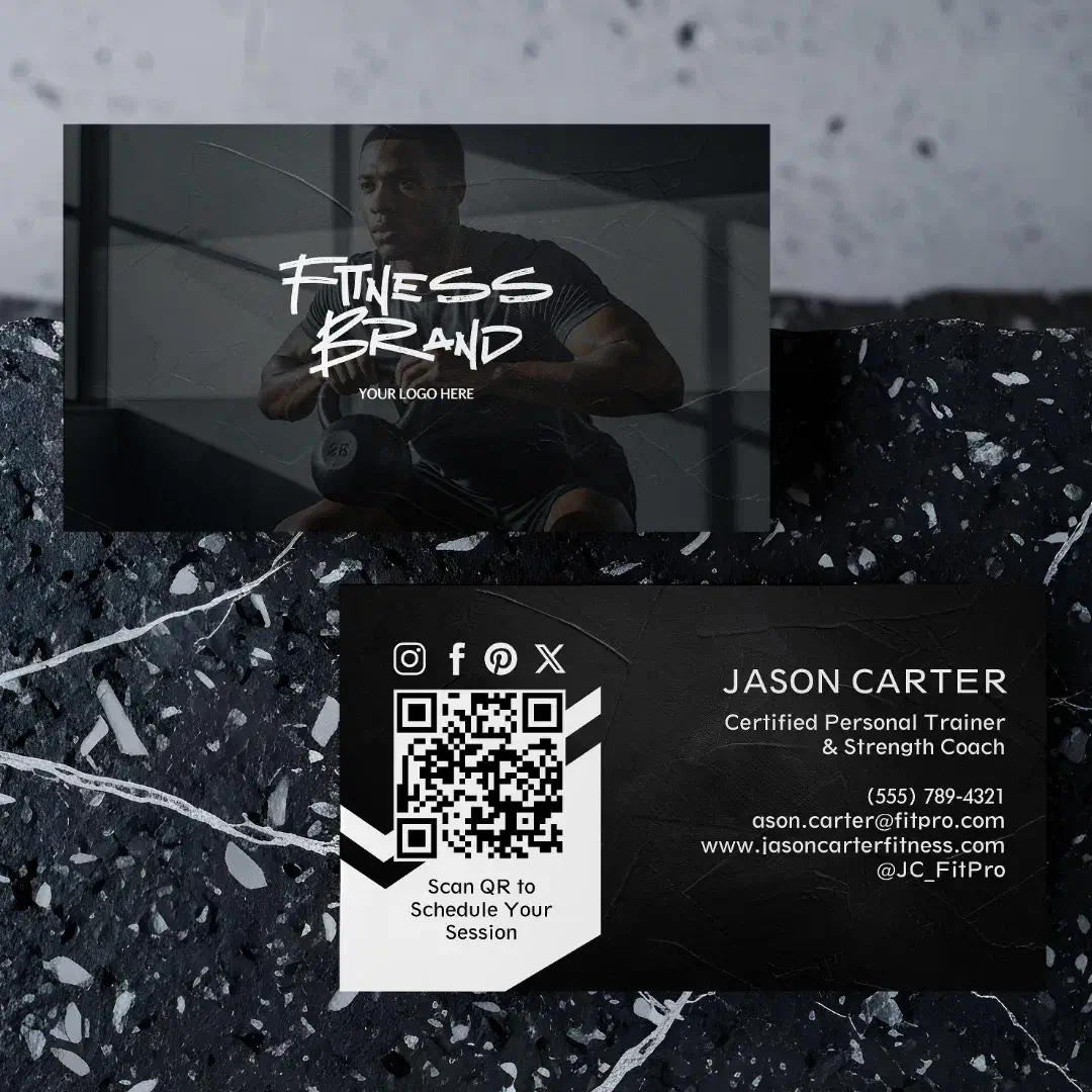 Modern Trendy Sporty Fitness Personal Trainer Grunge Black Texture Business Card