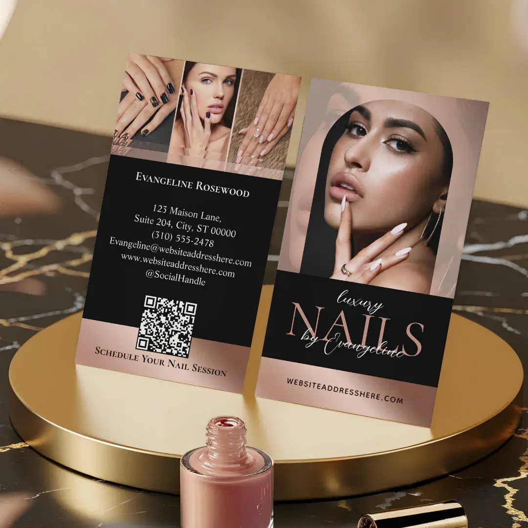Nail Technician Artist Salon Arch Photo Black Rose Pink Business Card