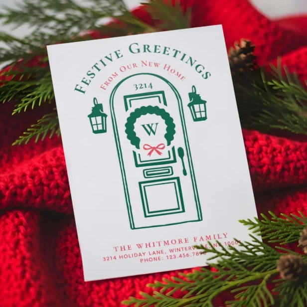 New Home For the Holidays Christmas Festive Door Letterpress Photo Cards