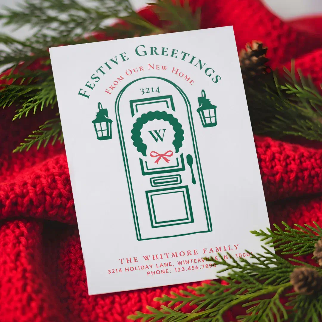 New Home For the Holidays Christmas Festive Door Letterpress Photo Cards