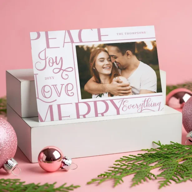 Peace Joy Love Merry Everything Elegant Christmas Letterpress Photo Cards