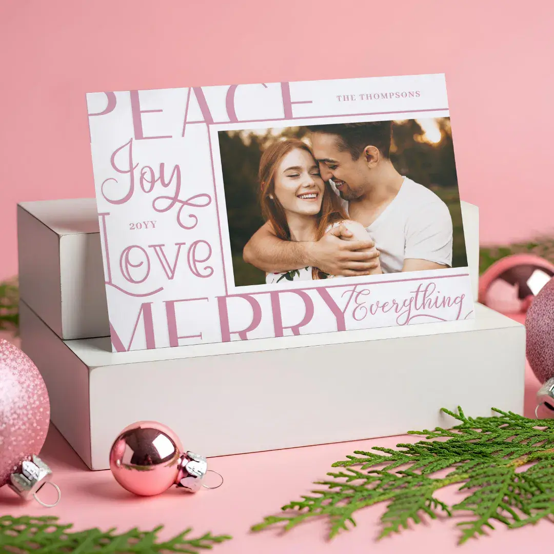Peace Joy Love Merry Everything Elegant Christmas Letterpress Photo Cards