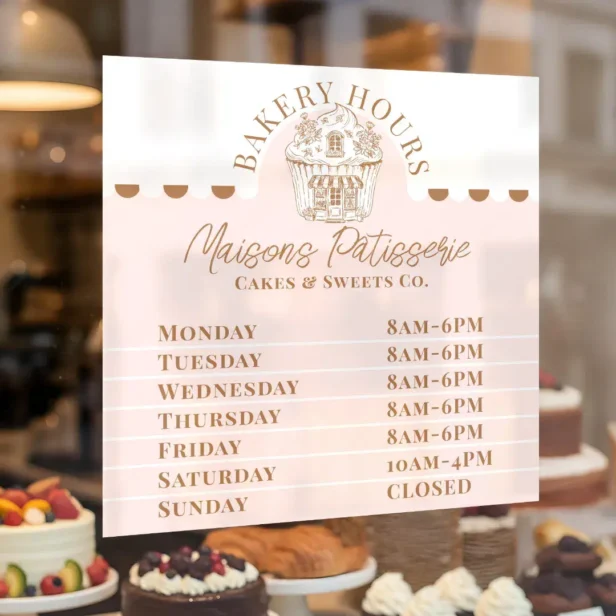 Pink Cupcake French Bakery Pastry Shop Store Hours Window Cling
