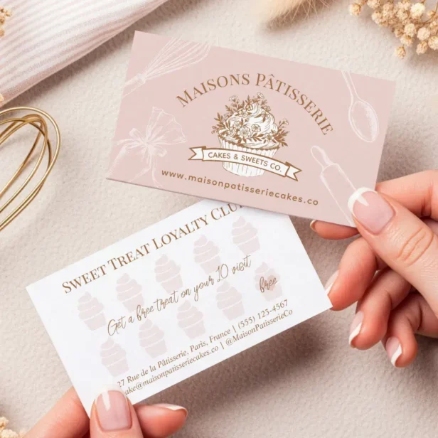 Pink Cupcake Pastry Chef Baking Utensils Bakery Loyalty Card