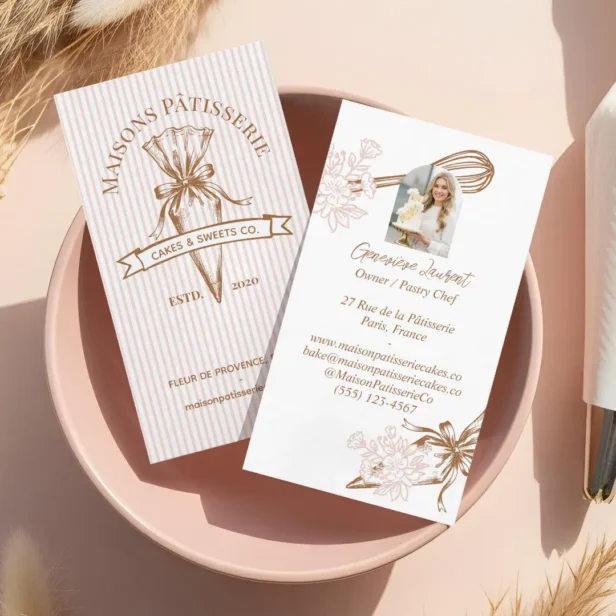 Pink Stripe Floral Baking Utensils Pastry Bakery Business Card