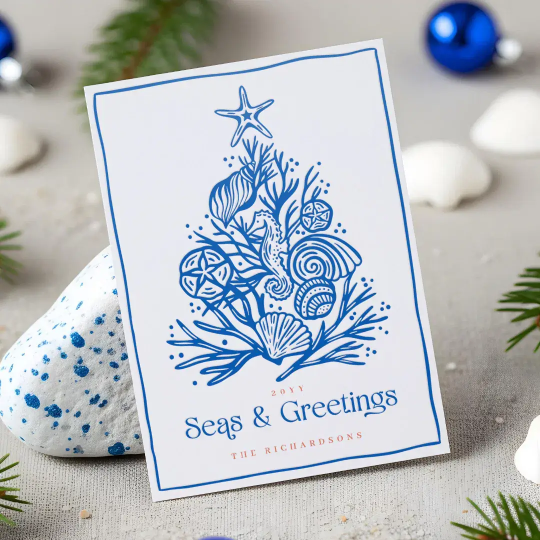Seas & Greeting Ocean Coastal Beach Christmas Tree Letterpress Photo Cards