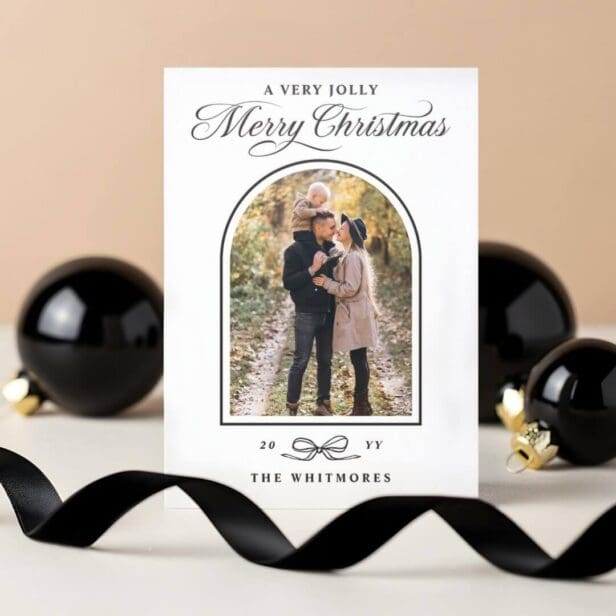 Simple Minimal Modern Merry Christmas Arch Photo Letterpress Photo Cards