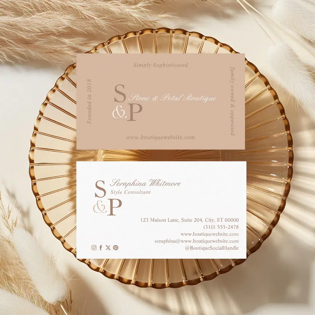 Sleek Chic Minimal Elegant Boutique Monogram Logo Peach Business Card