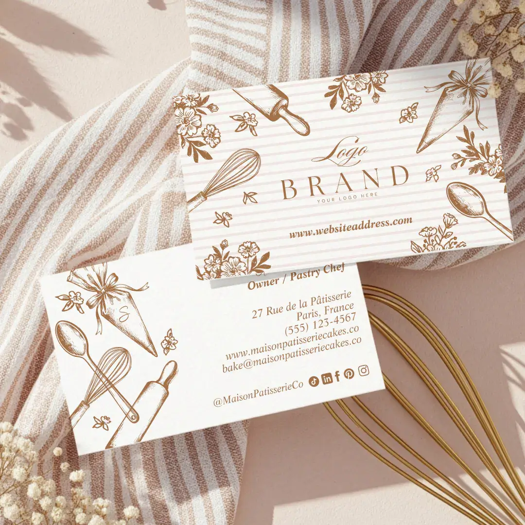 Stripe Baking Utensil Pastry Cake Bakery Shop Logo Business Card