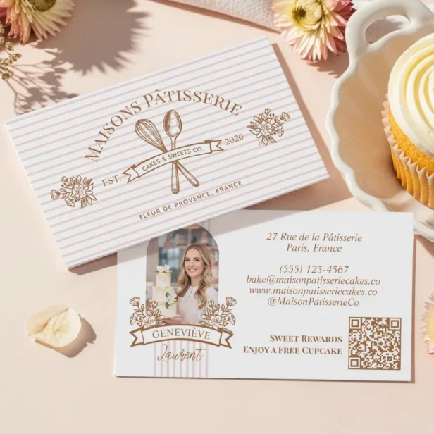 Stripe Floral Cupcake Bakery Shop Gift Certificate