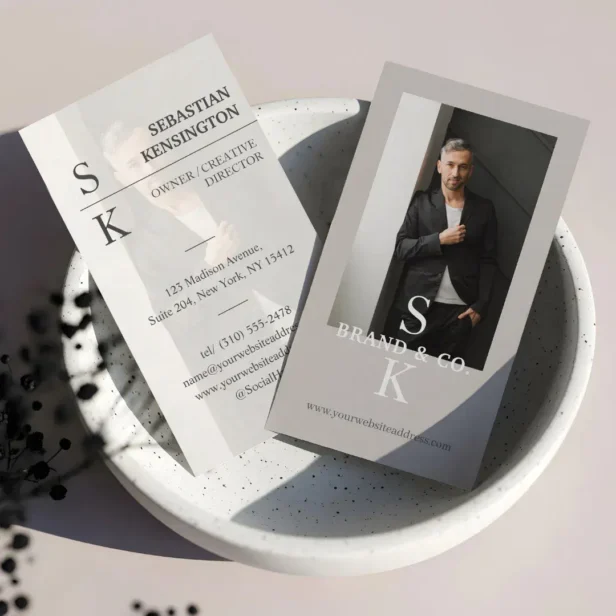 Stylish Minimal Modern Monogram Professional Photo White Business Card