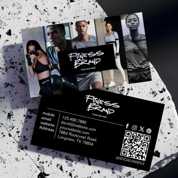 Trendy Personal Trainer Fitness Photo Collage Black Business Card