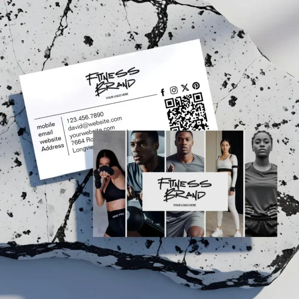 Trendy Personal Trainer Fitness Photo Collage White Business Card