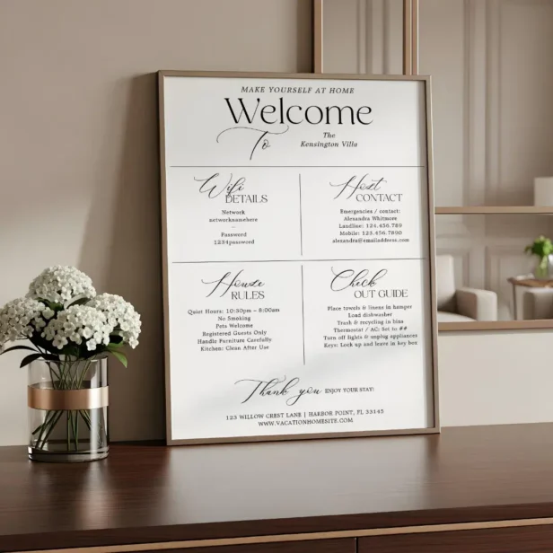 Vacation Rental Host Welcome Minimal House Rules WiFi Sign