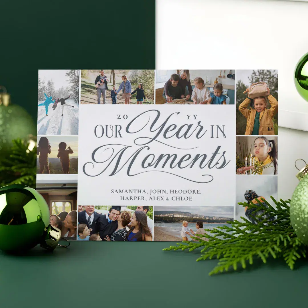Year in Moments Family Photo Collage Christmas Letterpress Photo Cards