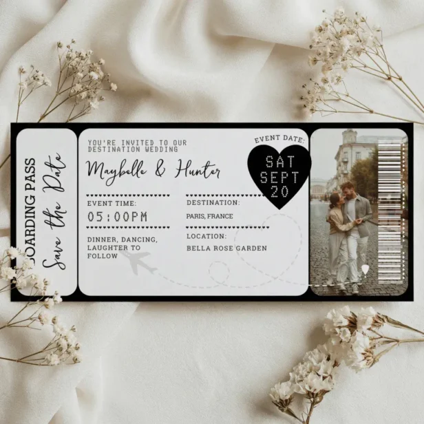 Destination Wedding Boarding Pass Ticket QR Code Save the Date Magnetic Card
