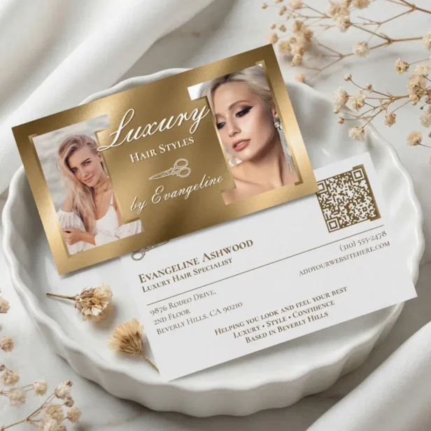 Luxury Gold Professional Hair Stylist Salon Photos Business Card