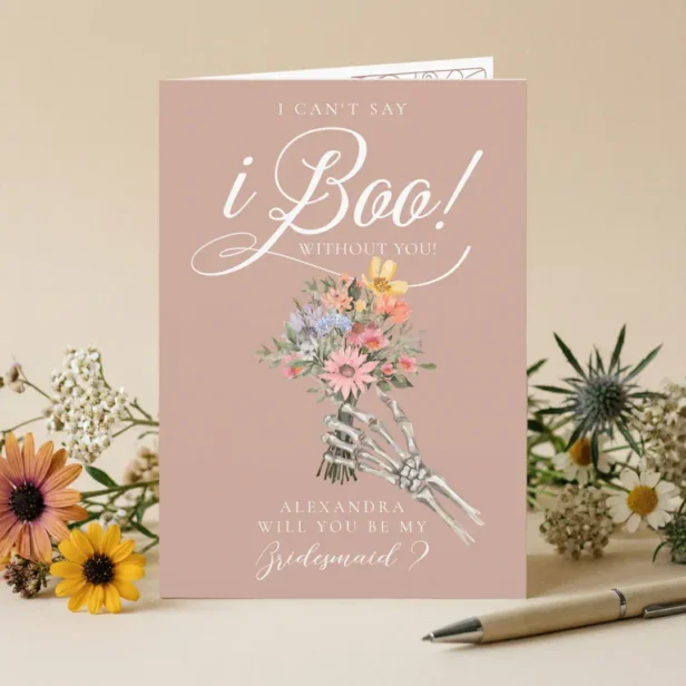 Be My Bridesmaid? Gothic Skeleton Boho Wildflowers Card