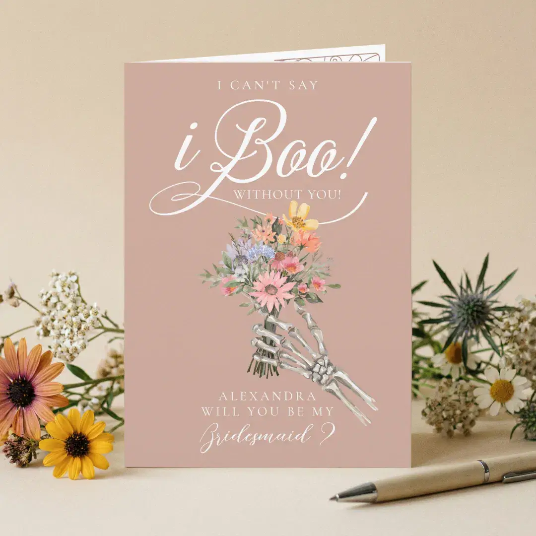 Be My Bridesmaid? Gothic Skeleton Boho Wildflowers Card