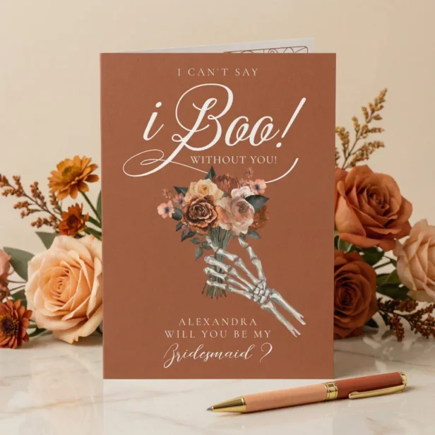 Be My Bridesmaid? Gothic Skeleton Floral Bouquet Card